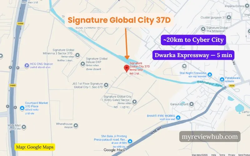 Signature Global City 37D location map Pataudi Road Dwarka Expressway, Gurgaon
