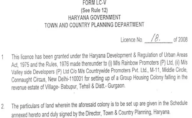 DTCP licence excerpts mentioning the names of the licence holders