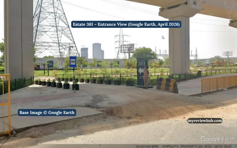 Entrance view of Max Estate 361 in Sector 36, Gurugram, captured from Google Earth in April 2026.