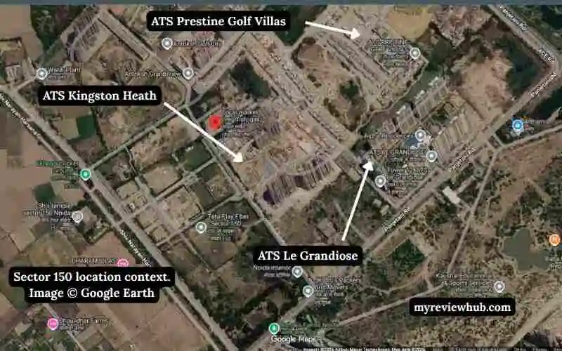 Satellite view of ATS Kingston Heath in Sector 150, Noida, near ATS Pristine Golf Villas and ATS Le Grandiose